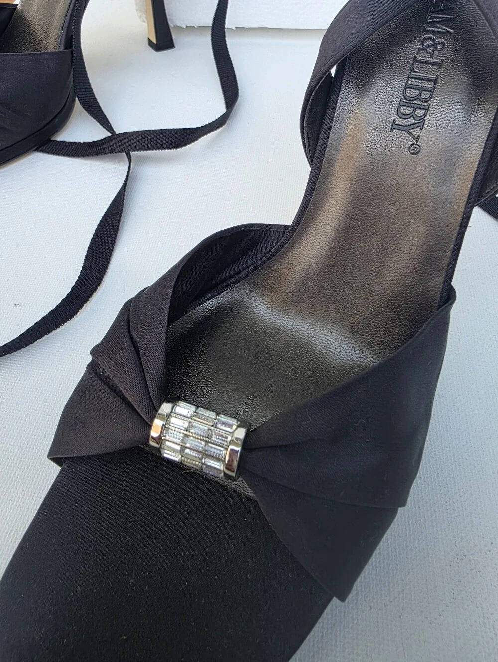 Sam & Libby Evening Black Satin Ankle Wrap Heels Sandals 9